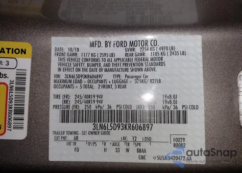 2019 Lincoln Mkz Reserve I из США, поврежденный, VIN 3LN6L5D93KR606897